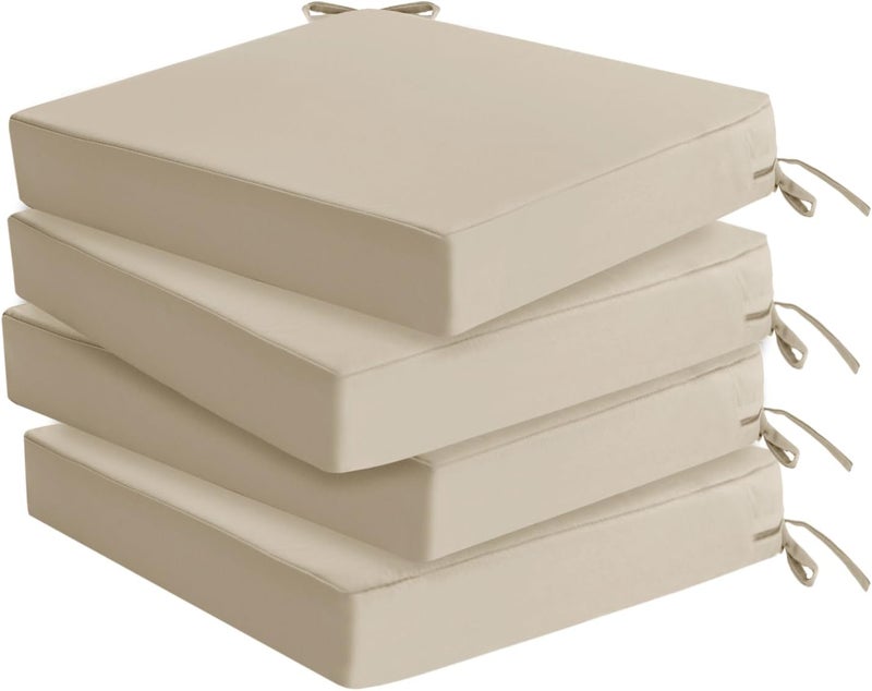 Summsun Outdoor Chair Cushions Set of 4: Waterproof & Fade Resistant Deep Seat Cushion for Patio Furniture - 24 x 24 x 3 Inch Chair Pads with Ties and Hidden Zipper - Patio Chair Cushion Replacement, Beige - Image 1